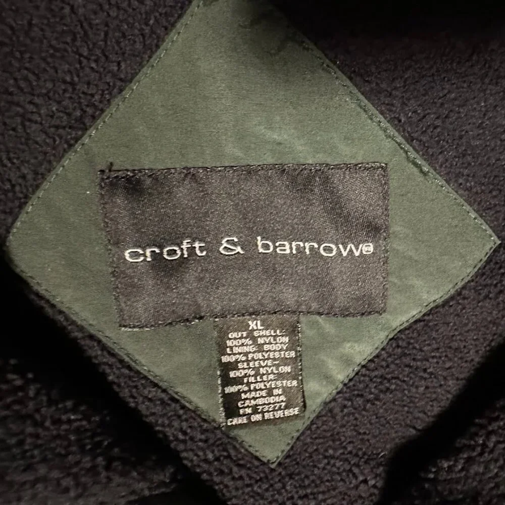 Croft & Barrow Dark Green Winter Jacket Fleece Inner Full Zip up Puffer Men's XL